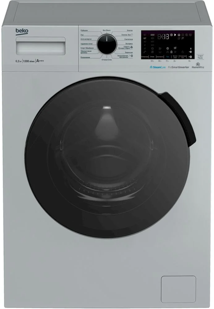 Стиральная машина Beko WSPE6H616S (40-44см / 6,5кг / 1200об / пар SteamCure / HomeWhiz®(Bluetooth) / Инверторный мотор ProSmart™ / Серебристый / A+++)-0
