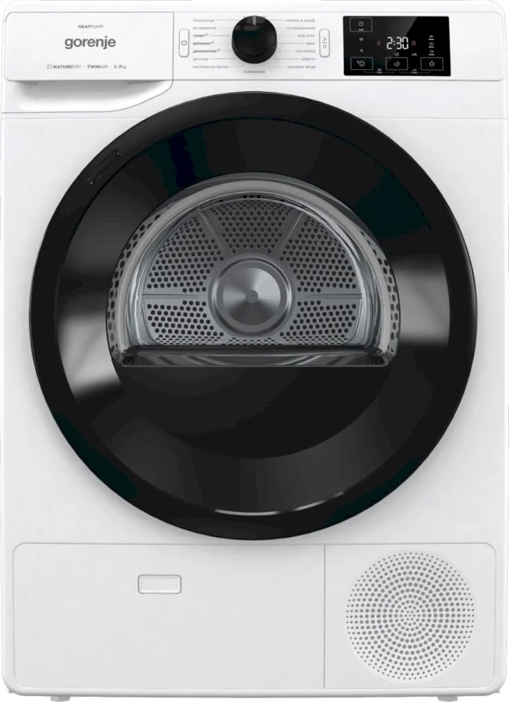 Сушильная машина с тепловым насосом Gorenje DNE72/GN (Essential / 62.5 см / 7кг / TwinAir / AntiCrease / StableTech)-0