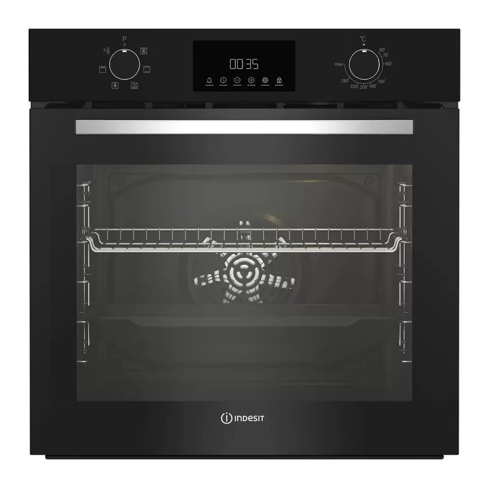 Духовой шкаф Indesit IFE 3644 J BL (72 л / до 250 °C / Чёрный / Паровая очистка / Гриль / Съемные направляющие / А)-0