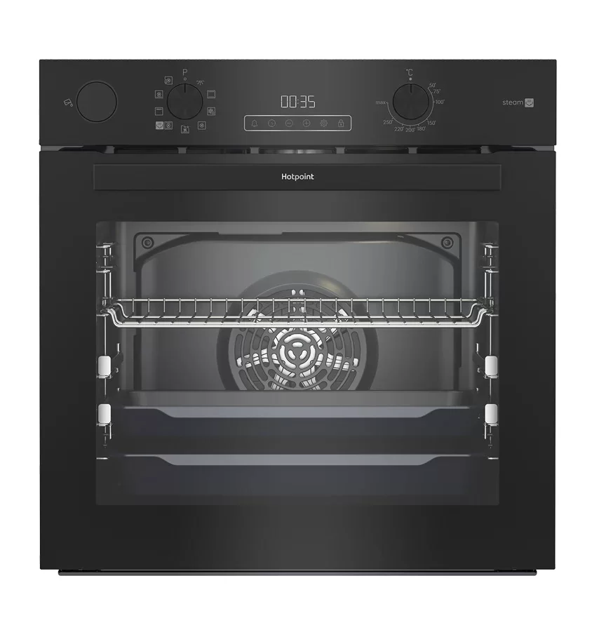 Духовой шкаф Hotpoint FE8 S832 DSH BLG (72 л / до 280°C / Чёрный, стекло / SteamAdd / Гидролиз / Гриль / Телескоп. направляющие (x2) / А+)-0
