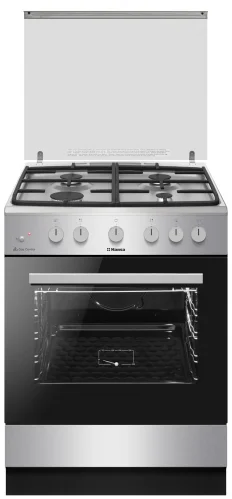 Плита газовая Hansa FCGX63193 (Нерж.сталь / духовка - 71 л / 4 газовые конфорки / чугун. решетки / стекл. крышка / газконтроль / эл.поджиг)-0