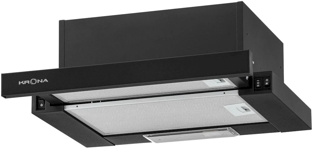 Вытяжка телескопическая KRONA KAMILLA 450 BLACK (507 м³/ч / 110 Вт / галогенная лампа 1x28 Вт / ширина - 45 см / черный / металл)-0