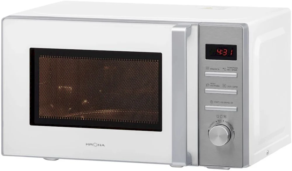 Микроволновая печь KRONA QUANTUM 44 WH/IX (20 л, 800 Вт, переключатели кнопки + поворотный механизм, нерж. сталь/белый)-0