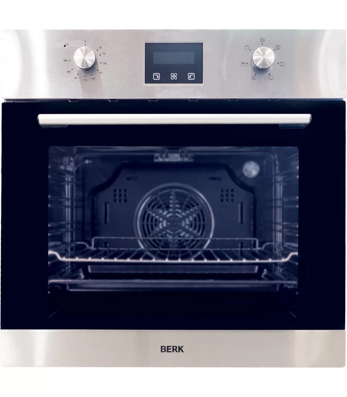 Духовой шкаф Berk BO 664MT G BX/YK (до 250 °C / Нерж. сталь + Чёрное стекло / съемные направляющие / А)-0