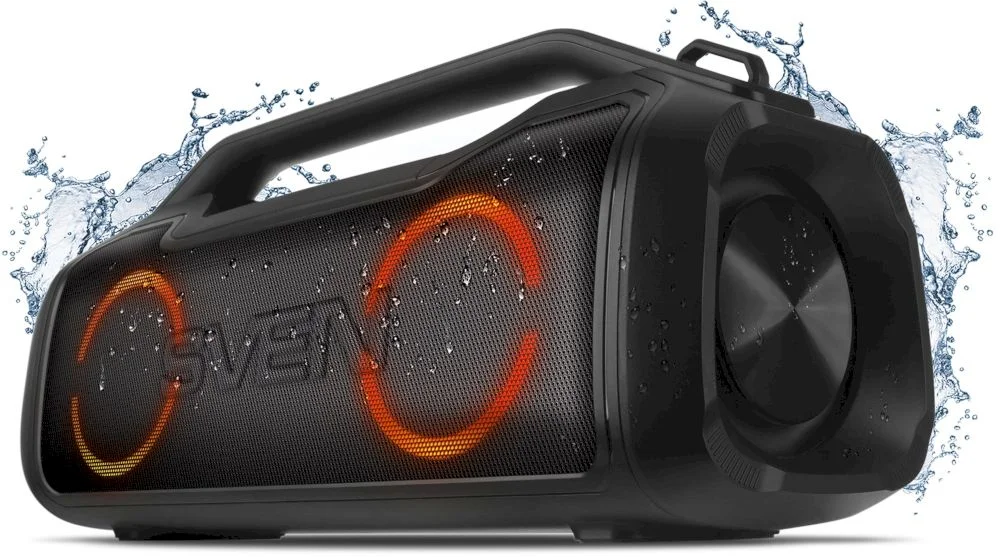 Беспроводная портативная колонка SVEN PS-390 / 50W / TWS / microSD / Bluetooth / IPx5 / Батарея 3600mAh / RGB подсветка / Чёрный / пластик-0