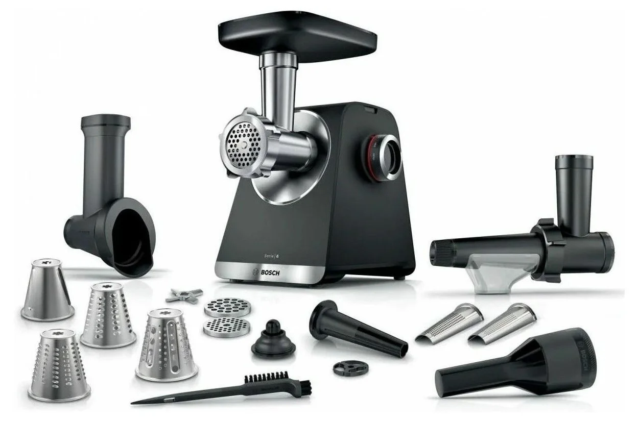 Мясорубка Bosch MFWS660B (2100 Вт/ 3,5 кг/мин/ корпус - пластик, металл/ реверс/ 10 насадок / чёрный)-0