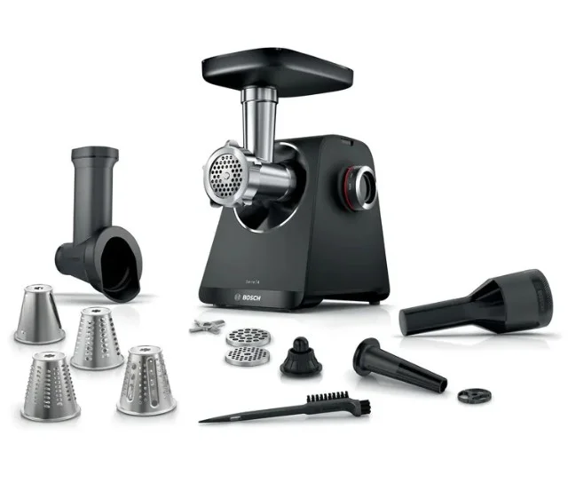 Мясорубка Bosch MFWS440B (1900 Вт/ 2,5 кг/мин/ корпус - пластик/ реверс/ 8 насадок / чёрный)-0
