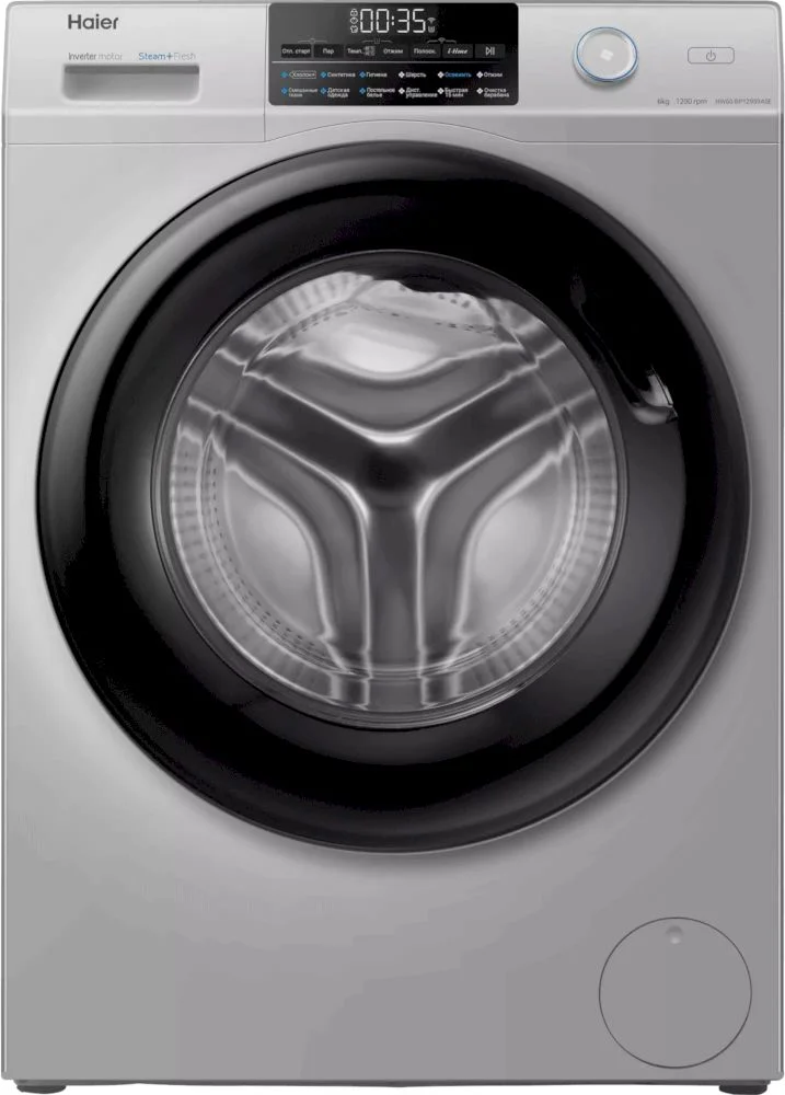 Стиральная машина Haier HW60-BP12959ASE (45,4см / 6кг / 1200об / пар / Smart Dual Spray / Wi-Fi (Evo) / Invertor / A+++ / Серебро)-0