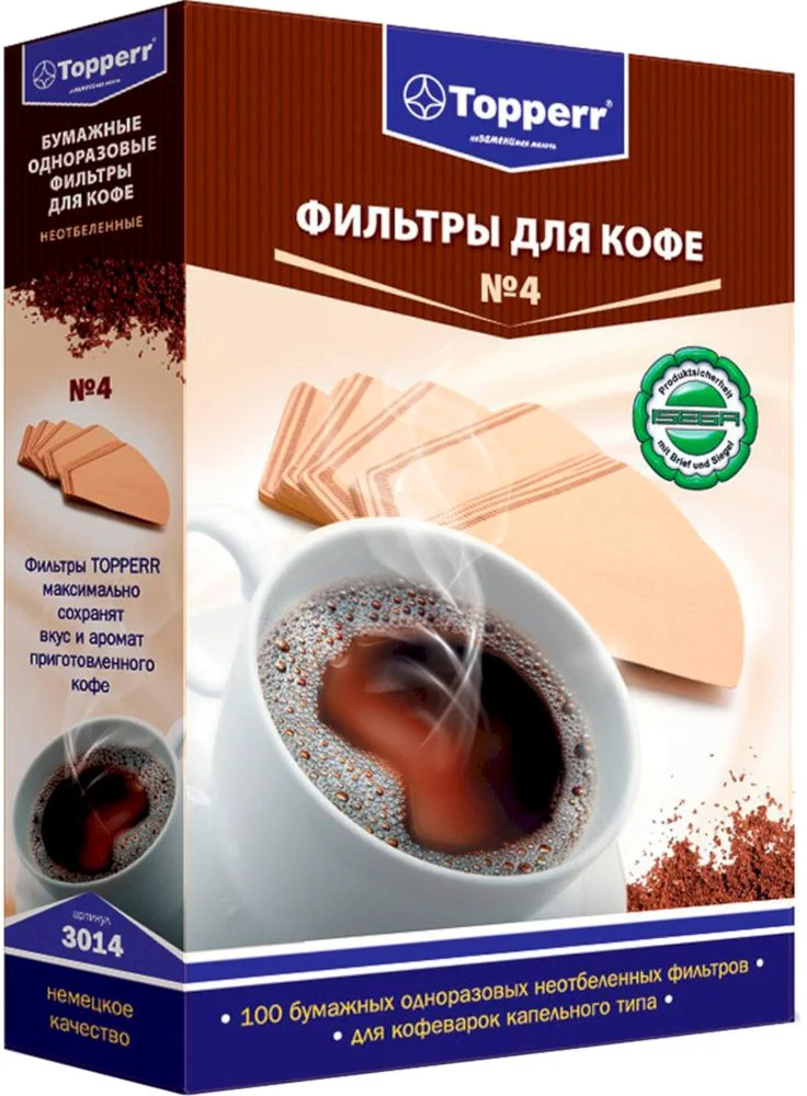 Фильтр бумажный для кофеварок Topperr №4 3014 неотбеленный-0