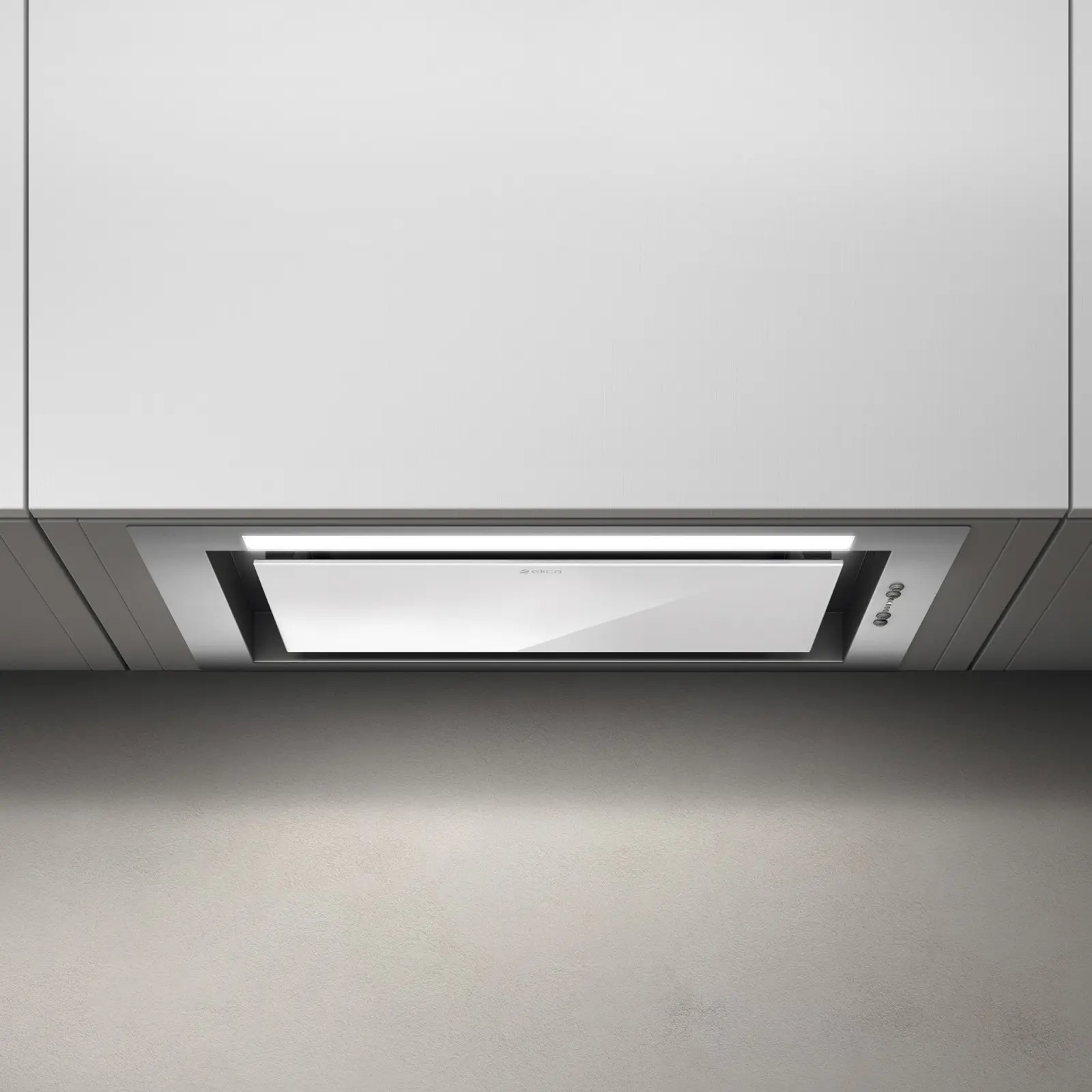 Вытяжка полновстраиваемая Elica Hidden 2.0 IXGL/A/52 (1300 м³/ч / 280 Вт / LED освещение 1x7 Вт / ширина - 52.3 см / белое стекло + нерж.)-1
