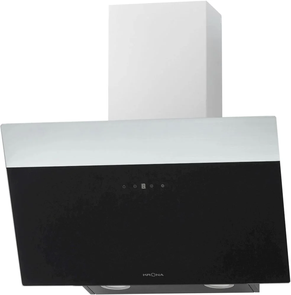 Вытяжка наклонная KRONA KRISTEN A 600 black S (1050 м³/ч / 210 Вт / LED освещение 2x1 Вт / ширина - 59.5 см / чёрный + нерж. сталь)-0