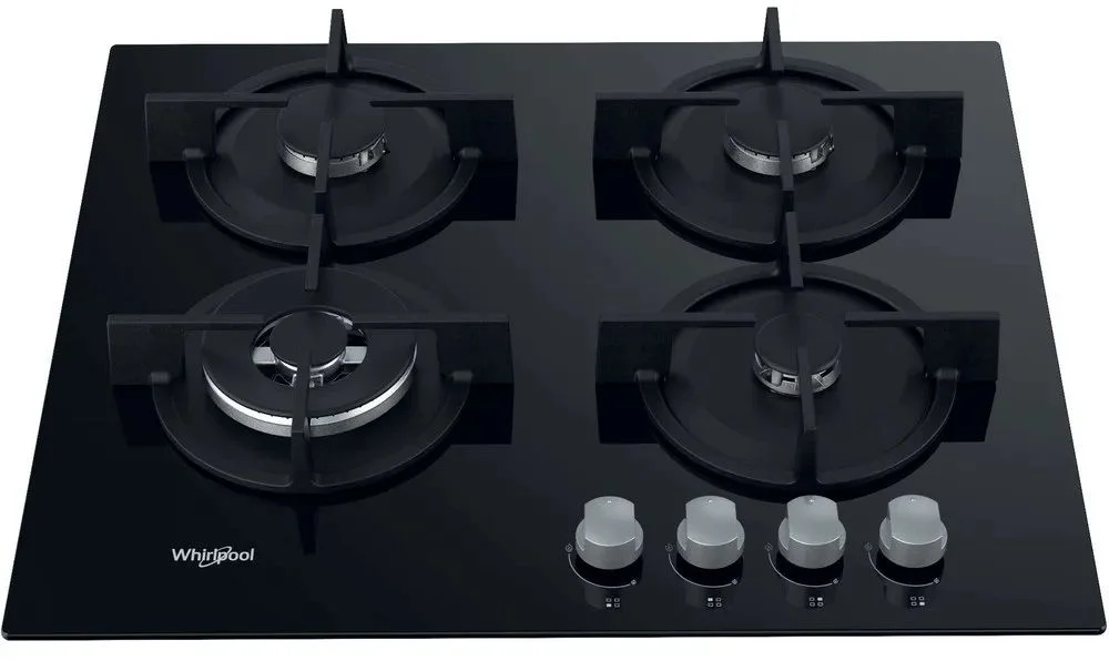 Поверхность газовая Whirlpool AKT 625/NB (Чёрная / 4 конфорки / Чугунные решетки / Закаленное стекло / Электроподжиг / Газ контроль)-0