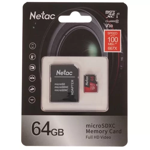 Память micro Secure Digital Card  64Gb class10 Netac Extreme Pro / c адаптером SD A1,V30,UHS-I Class3(U3) /NT02P500PRO-064G-R/-0