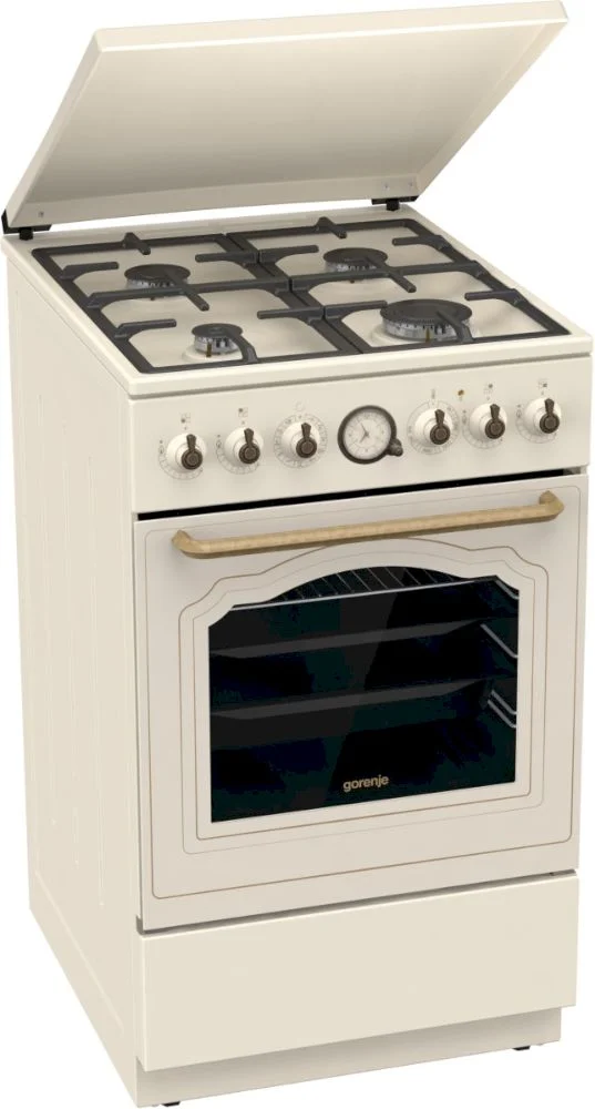 Плита комбинированная Gorenje GKS5B70CLI (Classico / Бежевая / духовка - 70 л / 4 газовые конфорки / Чугунные решетки / металлическая крышка)-0