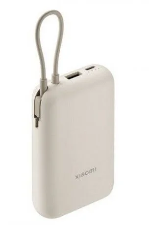 Портативная батарея Xiaomi Power Bank 10000mAh, встроенный кабель, бежевый (BHR9072GL)-0
