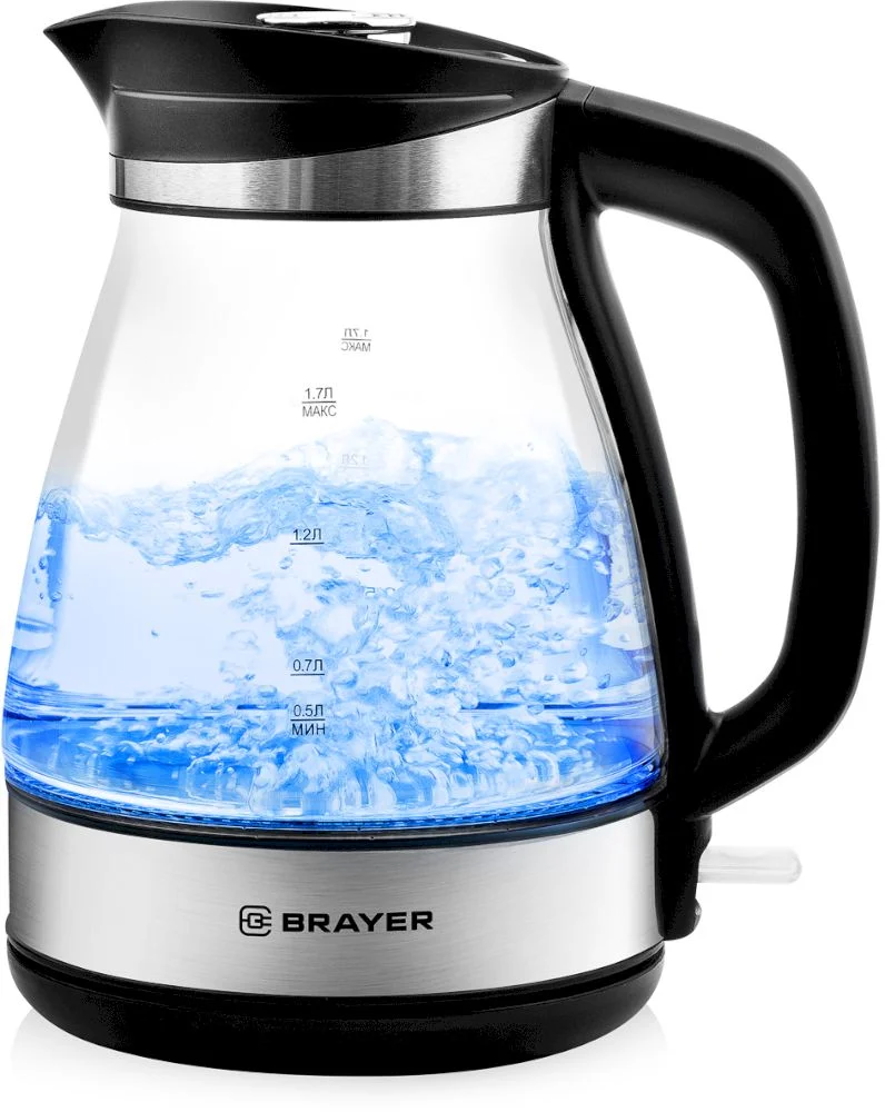 Чайник Brayer BR1048 (2200 Вт / 1,7 л / стекло / чёрный)-0