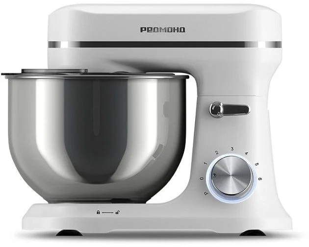 Миксер планетарный Редмонд FM603 (1000 Вт / 5 л / скоростей 6 / корпус пластик/ насадок 4/ импульсный режим / белый)-0