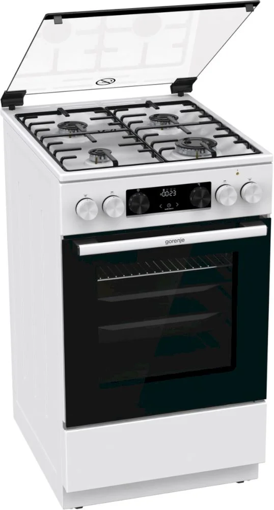 Плита комбинированная Gorenje GK5C61WH (Advanced / Белая / духовка - 62 л / 4 газовые конфорки / эмал. решетки / стеклянная крышка)-0