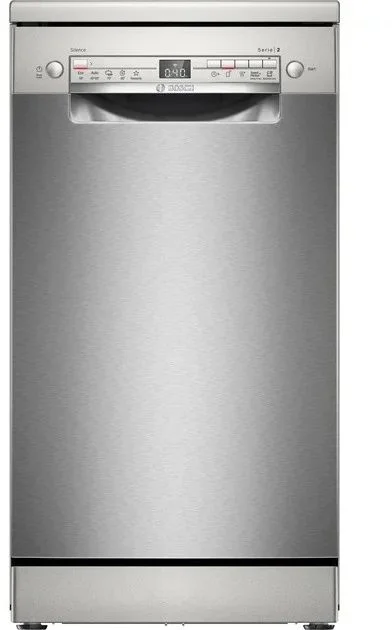 Машина посудомоечная отдельностоящая 45 см Bosch SPS2HKI42E (Serie2 / 10 комплектов / 2 полки / Расход воды - 8,9 л / HomeConnect / AntiFinger Silver)-0