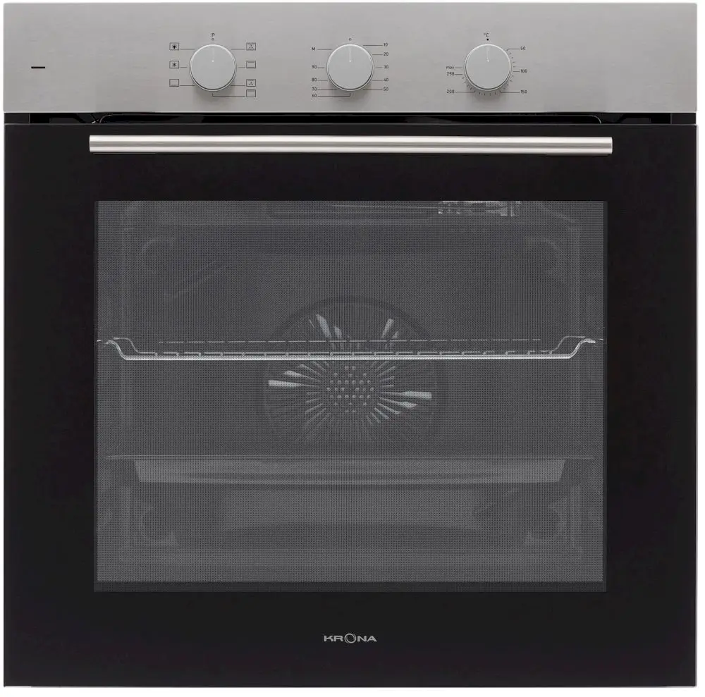 Духовой шкаф KRONA ELEMENT plus 60 IX (78 л / до 260 °C / Чёрное стекло + нерж. сталь / Традиционная очистка / Гриль / Рельефные направляющие / А)-0