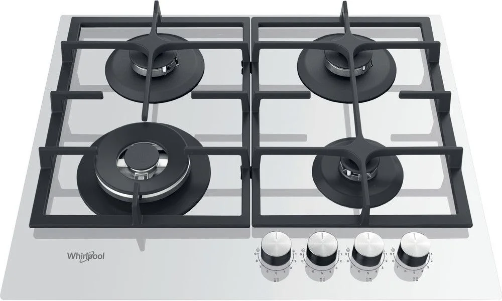 Поверхность газовая Whirlpool AKTL 629/WH (Белая / 4 конфорки / Чугунные решетки / Закаленное стекло / Электроподжиг / Газ контроль)-0