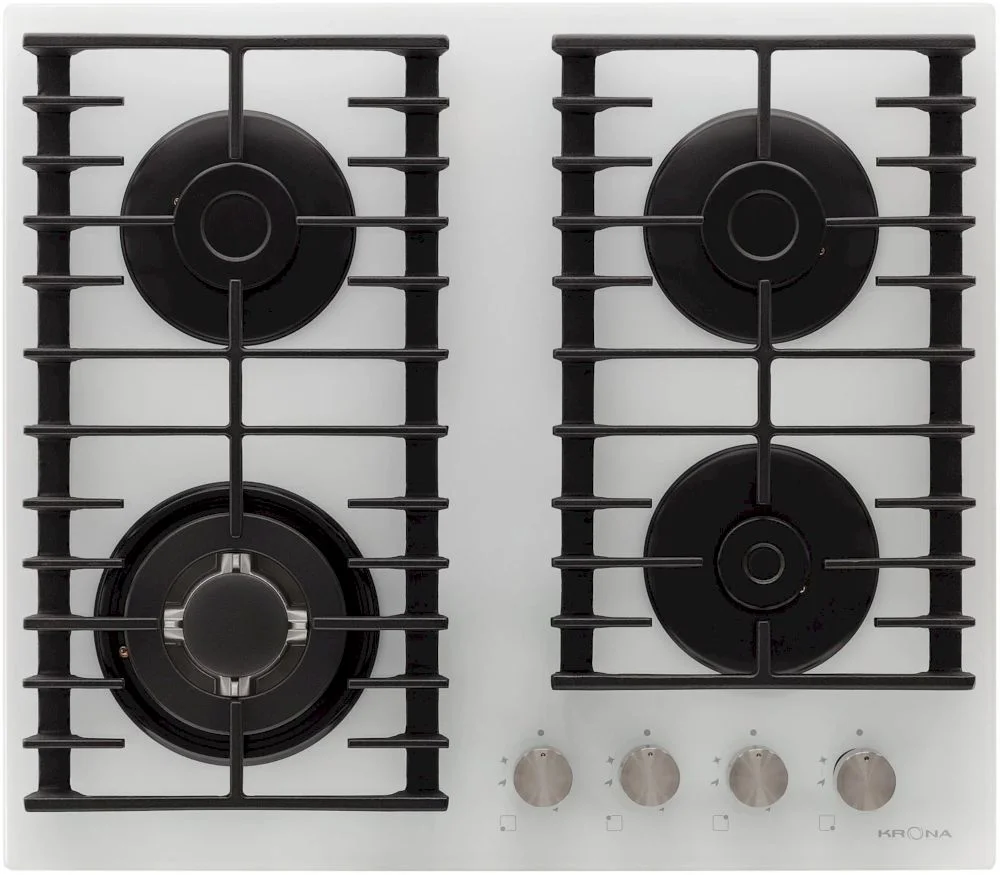 Поверхность газовая KRONA HAGEL 60 WH W (Белый / 4 конфорки /1,7 кВт / 2,8 кВт / 3,8 кВт WOK / 1 кВт / закаленное стекло / чугун. реш.)-0