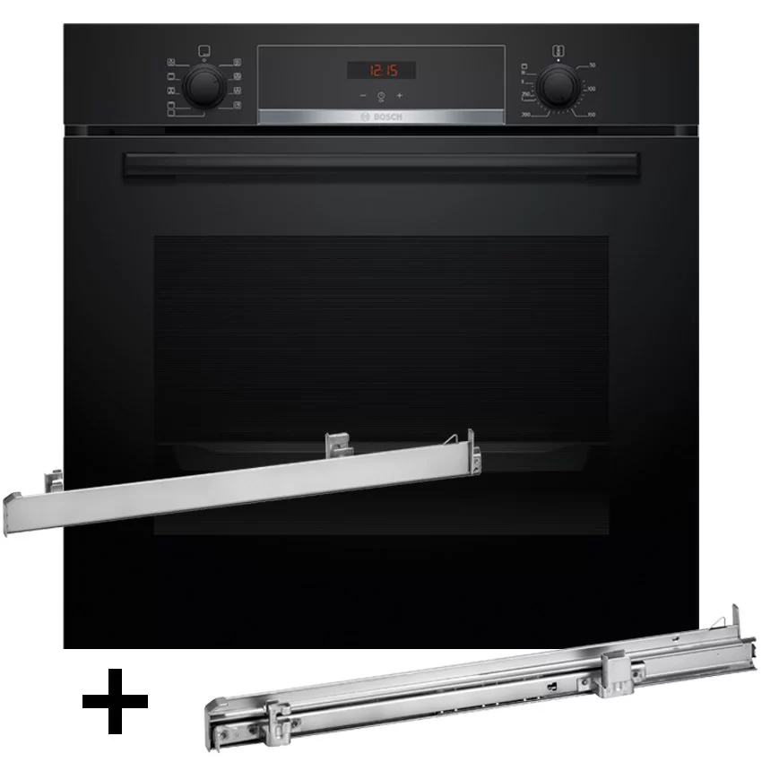 Духовой шкаф Bosch HBA514BB3+HEZ538000 (Serie4 / 71 л / до 275 °C / Чёрное стекло / Гриль / Телескоп. напр. (x1) / Гидролиз / A+)-0