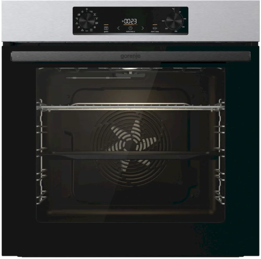 Духовой шкаф Gorenje BOB6737E01X (Essential / 77 л / до 300 °C / Нерж.+ чёрное стекло / AquaClean / PerfectGrill / съемные направляющие / А / IconLED)-1