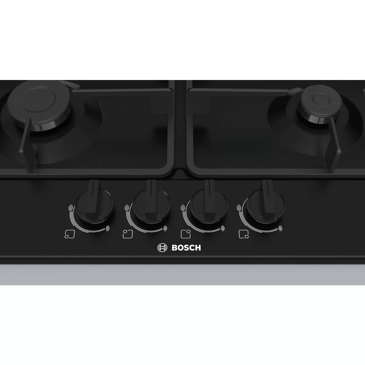 Поверхность газовая Bosch POH6B6B10 (Serie2 / Чёрное стекло / Стальные решетки / Газ-контроль / Электроподжиг / WOK / 4 конфорки)-2