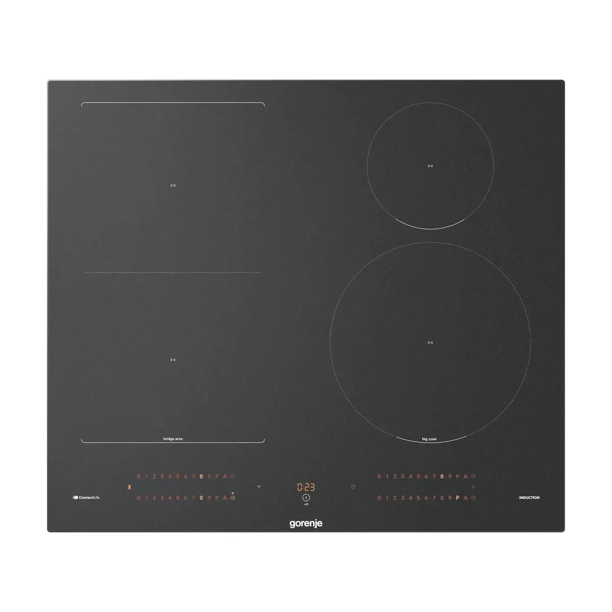 Поверхность индукционная Gorenje GI6433SRWF (G800 / Черный / стеклокерамика / 4 конфорки (1,2/2,3/2,3/2,3 кВт) / BridgeZone*1 / Таймер / 7.36 кВ)-0