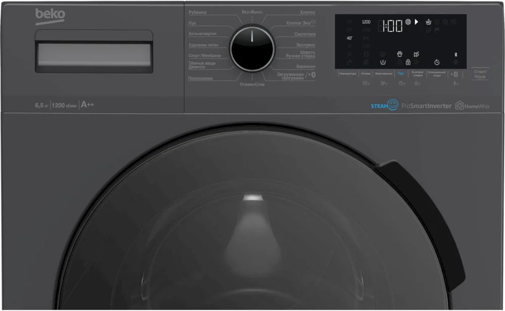 Стиральная машина Beko WSPE6H616A (40-44см / 6,5кг / 1200об / пар SteamCure / HomeWhiz®(Bluetooth) / Инверторный мотор ProSmart™ / Серебристый / A+++)-3