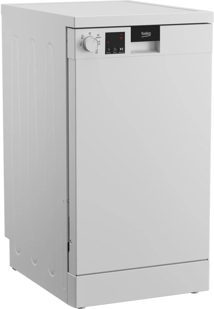 Машина посудомоечная отдельностоящая 45 см Beko DVS050R01W (10 комплектов / 2 полки / Расход воды - 11,9 л / Белый)-0