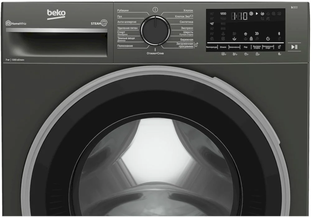Стиральная машина Beko B3WFR572AB (45-49,6см / 7кг / 1200об / пар SteamCure™ / HomeWhiz®(Bluetooth) / Инверторный мотор ProSmart™ / A / Антрацит)-3