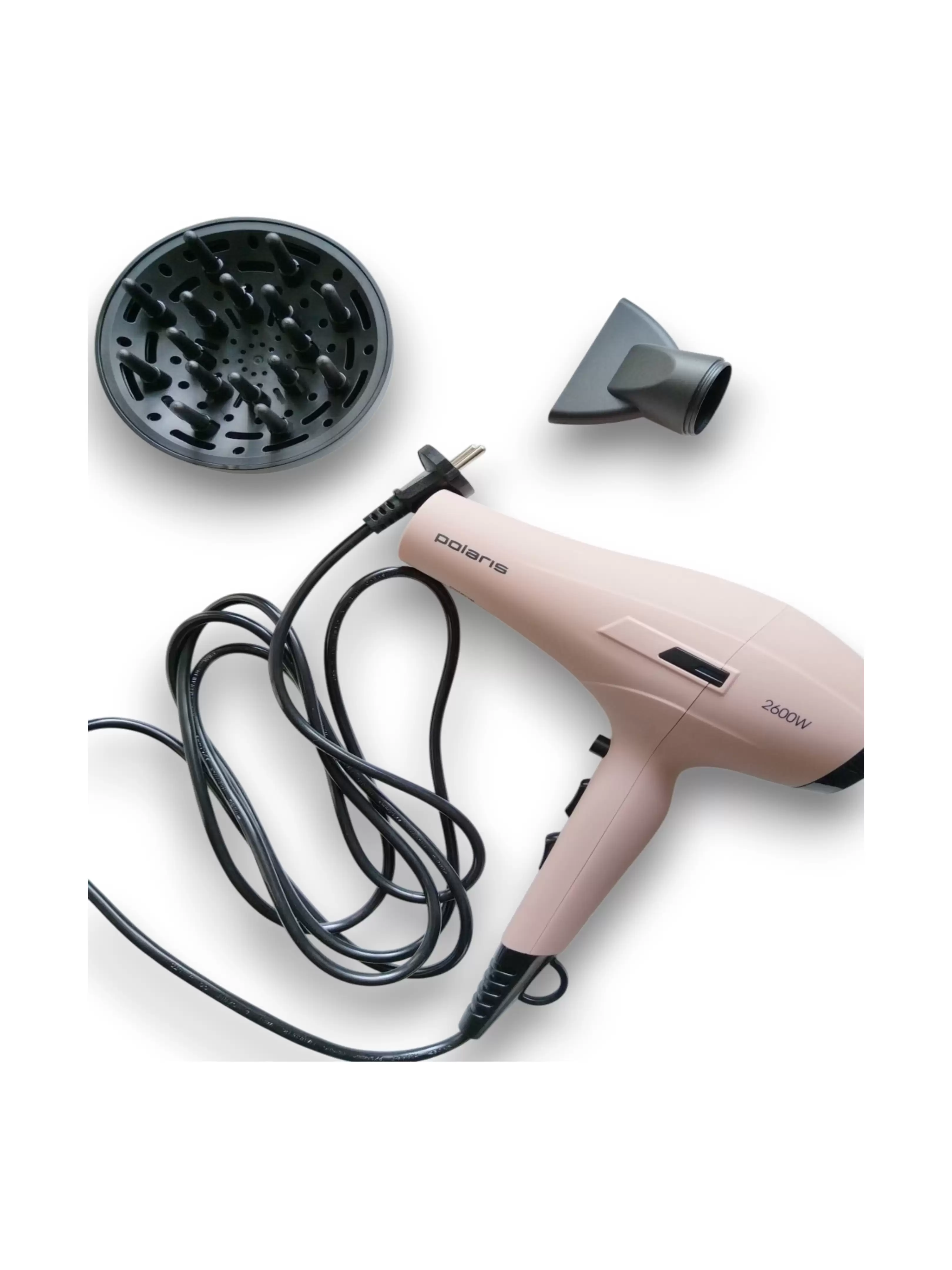 Фен Polaris PHD 2600AСi (полноразмерный/ 2600 Вт / 3 режима / холодный воздух / шнур - 3 м / ионизация/ диффузор / концентратор / розовый пепел)-8