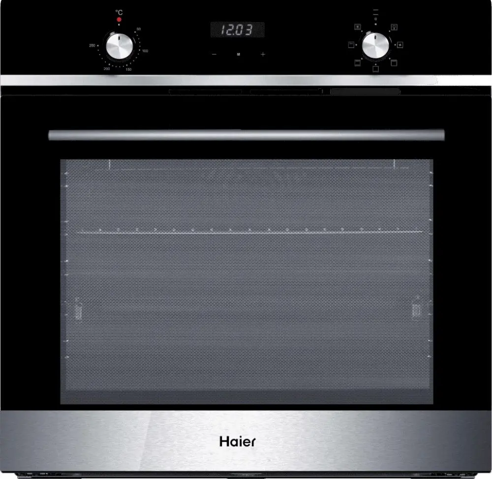 Духовой шкаф Haier HOX-P06HGBX (76 л / Чёрное стекло+нерж.сталь / Гриль / Телескоп.напр.(x1) / Эмаль легкой очистки / A)-0