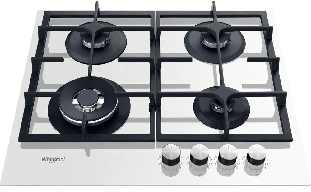 Поверхность газовая Whirlpool GOFL 629/WH (Белая / 4 конфорки / Чугунные решетки / Электроподжиг / Газ контроль)-0