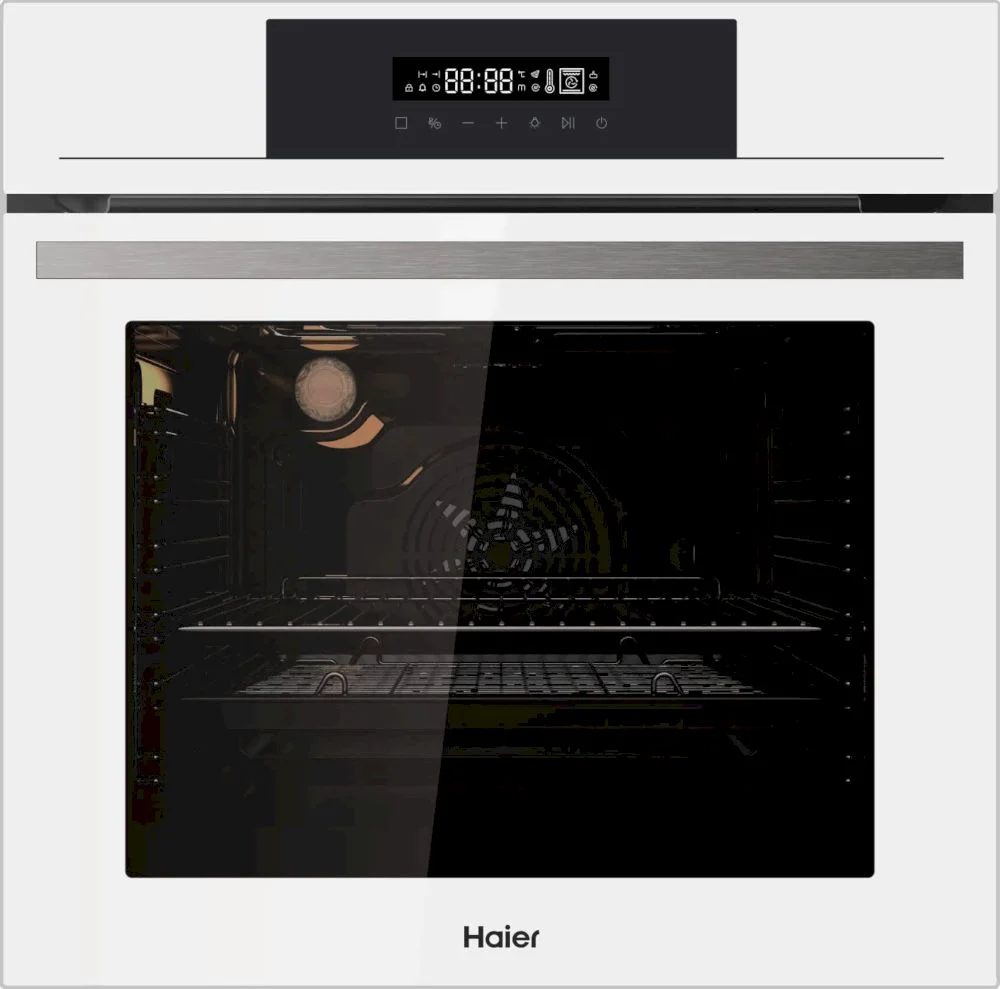 Духовой шкаф Haier HOX-FP3AWB (76 л / Белое стекло / Гриль / Телескоп.напр.(x1) / Эмаль легкой очистки / Air Fry / A)-0