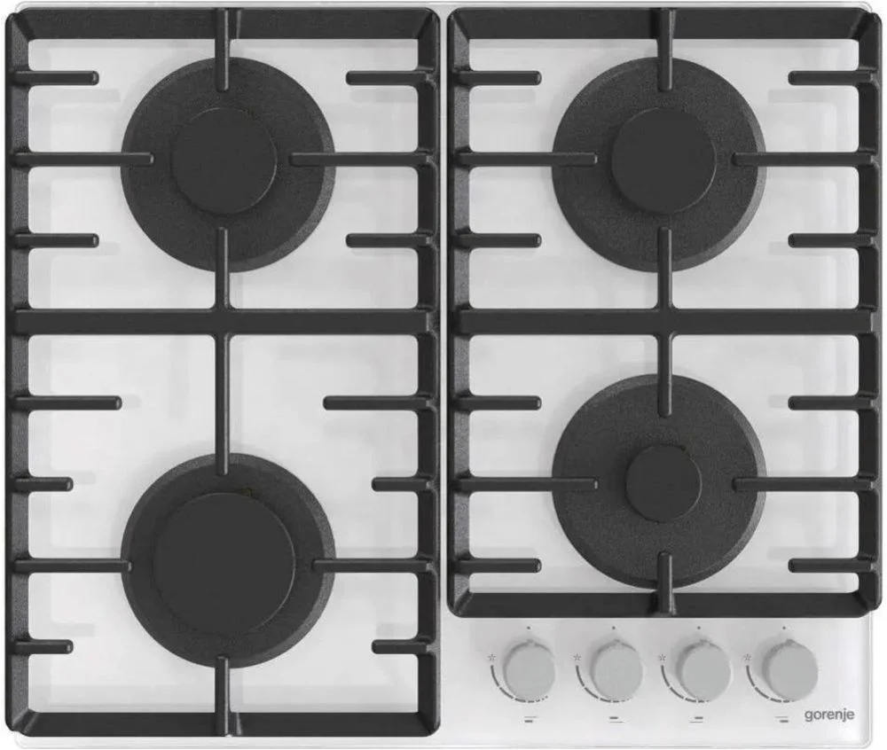 Поверхность газовая Gorenje GT642AXW (Advanced / белое стекло / чугунные решетки / BigSurface)-0