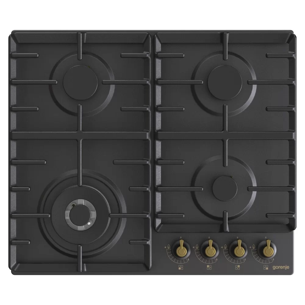 Поверхность газовая Gorenje GW642CLB (Classico / черный / нержавеющая сталь / чугун / WOK)-1