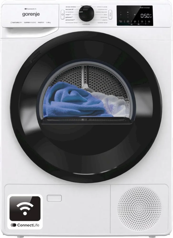 Сушильная машина с тепловым насосом Gorenje DPNE92GNLWIFI/C (Essential / 62.5 см / 9кг / AntiCrease / StableTech / Wi-Fi / A++)-0