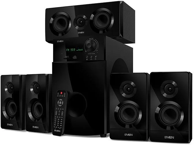 Колонки 5.1 SVEN HT-210 / 125W / Питание 220В / Bluetooth / USB / SD / FM / ПДУ / Optical-in / Coaxial-in / Чёрный / Корпус - дерево (MDF)-0