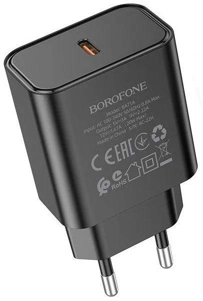 Сетевое зарядное устройство Borofone BA71A (Type-C 3.0A QC3.0 PD 20W), черное)-0