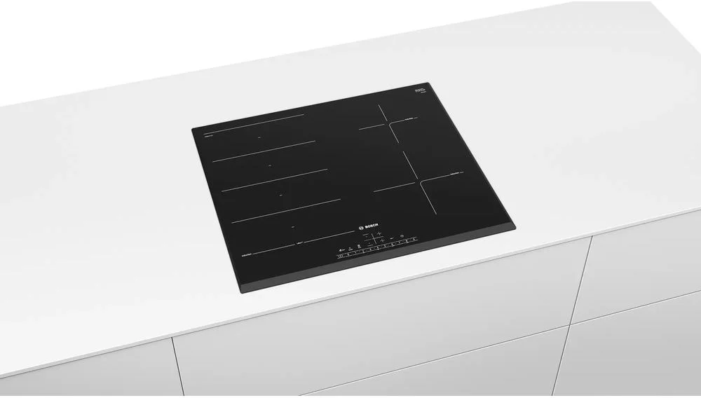 Поверхность индукционная Bosch PXE651FC1E (Serie6 / Чёрная стеклокерамика / 4 конфорки / QuickStart / PowerBoost/ReStart/PerfectFry/ Таймер / 7,4 кВт)-2