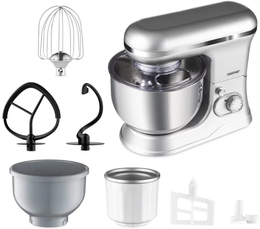 Миксер планетарный Zelmer ZKR1360 (1200Вт/ 5 л/ скоростей 6/ турборежим/ серебристый)-0