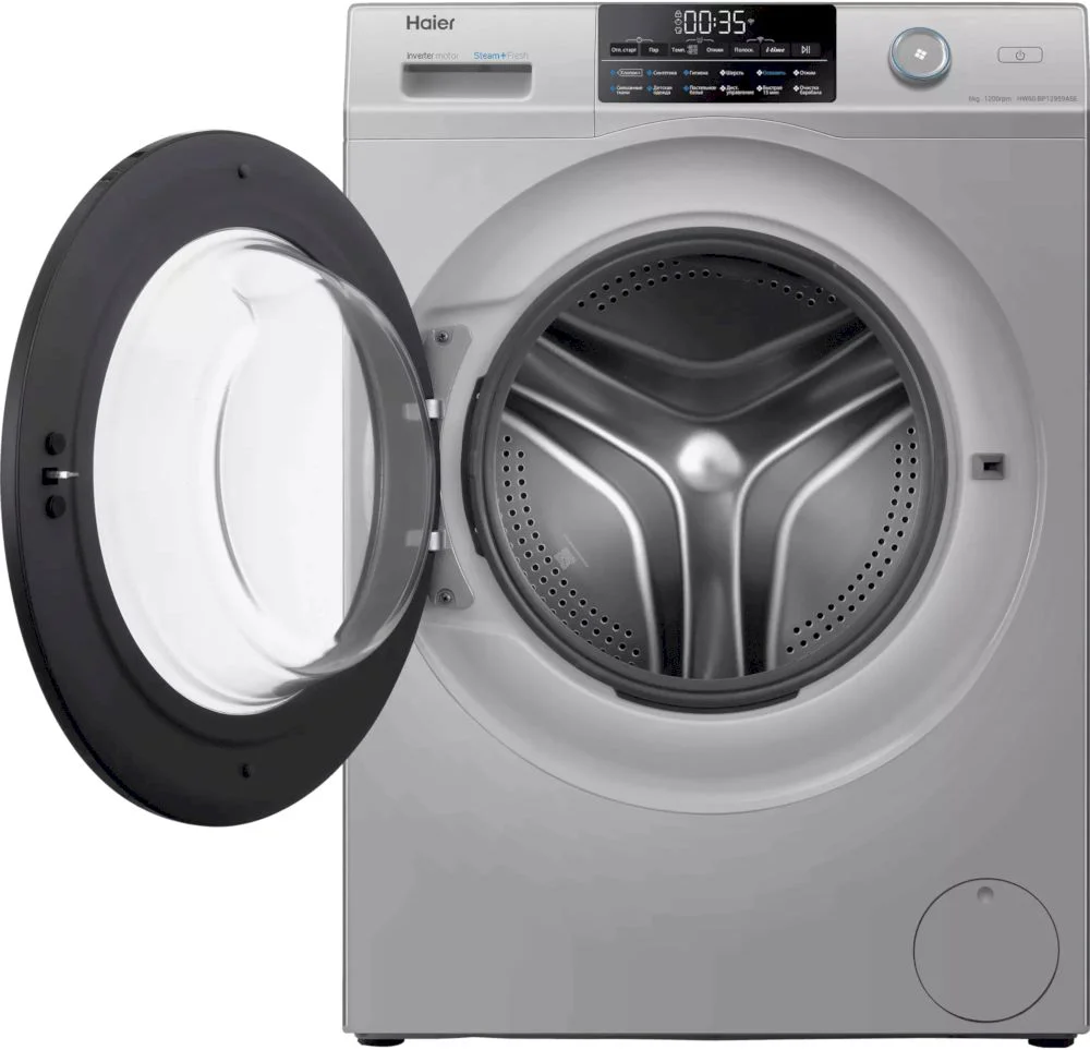 Стиральная машина Haier HW60-BP12959ASE (45,4см / 6кг / 1200об / пар / Smart Dual Spray / Wi-Fi (Evo) / Invertor / A+++ / Серебро)-3