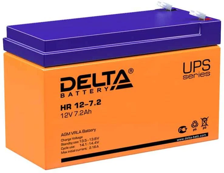 Батарея 12V/ 7,2Ah DELTA HR 12-7.2 клеммы F2 срок службы 8лет-0