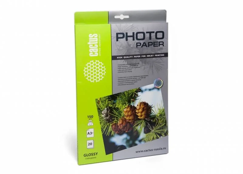 Фотобумага Cactus CS-GA315020 A3+/150г/м2/20л./белый глянцевое для струйной печати-0