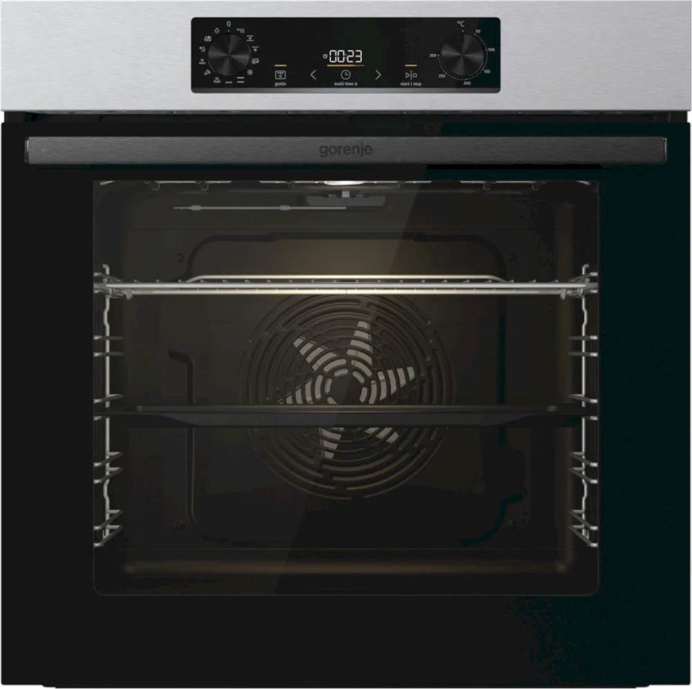 Духовой шкаф Gorenje BOB6737E01X (Essential / 77 л / до 300 °C / Нерж.+ чёрное стекло / AquaClean / PerfectGrill / съемные направляющие / А / IconLED)-0