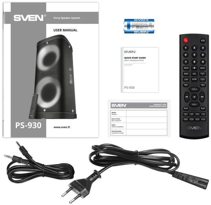 Беспроводная портативная колонка SVEN PS-930 / 150W / TWS / microSD / USB / FM / Bluetooth /  Батарея 7200mAh / LED подсветка / дисплей / караоке -13