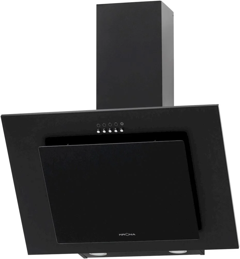 Вытяжка наклонная KRONA VIERKANT 600 Black PB (890 м³/ч / 125 Вт / LED освещение 2x3 Вт / ширина - 59.7 см / чёрный металл/стекло)-0